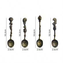 4件套复古海洋主题浮雕咖啡勺套装 - 创意海螺贝壳鱼形甜点搅拌勺，可收藏迷你鸡尾酒茶匙