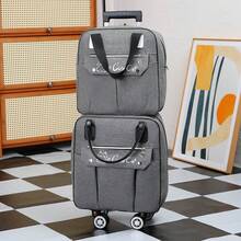 2pcs/Set 20" Underseat Carry On Luggage Oxford Expandable Softside Upright Luggage Set With 4 Spinner Wheels Rolling Travel Bags For Men Women - Grey - View 5