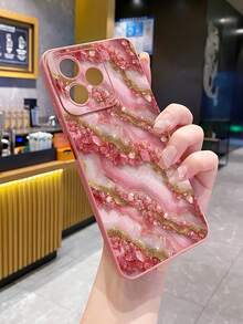 1个大理石纹理防震手机壳，UV印刷，适用于三星/Galaxy/Infinix/Redmi/OPPO/VIVO/Realme安卓机型 - 粉色 - 查看 4