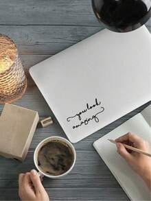 1pc Inspirational Laptop Sticker With Motivational Phrase "Believe In Yourself", Partially Transparent - Black - View 7