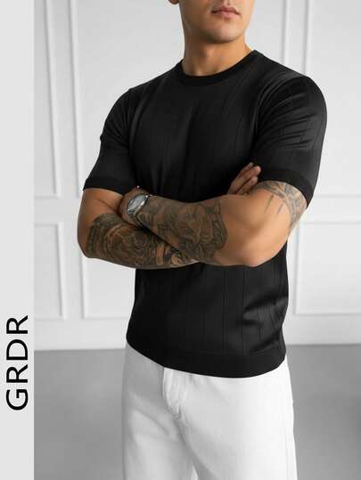  GRDR Men's Summer Fashion Ribbed Crew Neck Knit Short Sleeve, Stylish Casual Wear For Summer