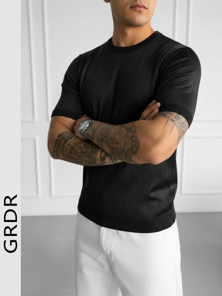 GRDR 男士夏季纯色 Polo 领短袖针织衫，适合夏季外出穿着，时尚造型必备单品
