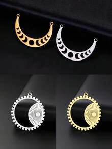 AMAXER 1pc Stainless Steel Hollow Star, Moon, Sun Pendant, Suitable For DIY Jewelry Making, Necklace, Bracelet, Keychain - Star and Moon Series - View 9