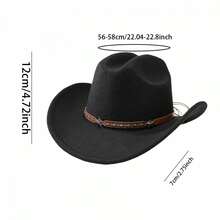 Western Style Cowgirl Cap Stylish Pentagram Leather Belt Decorated Wide Brimmed Fedora Hat For Men Women Outdoor Wear - 淺棕色 - 查看 8