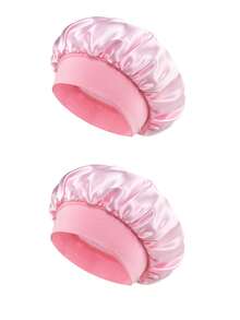 2个/1个多色真丝睡眠帽，弹力带缎面发帽，柔软弹力真丝睡眠帽，卷发真丝发套，女士纯色宽檐弹力光滑缎面时尚睡眠帽，休闲舒适柔软透气日常护发帽，男女通用夜间护发帽