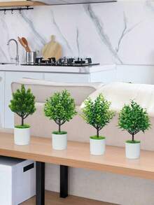 1pc 12-Inch (Height) Artificial Green Leaf Potted Plant, Suitable For Seasonal Home Living Rooms, Bedrooms, Bathrooms, Offices Or Tabletop Decoration Scenes During Parties, As Well As Wedding And Valentine's Day Greenery Decoration Items. - Green - View 2