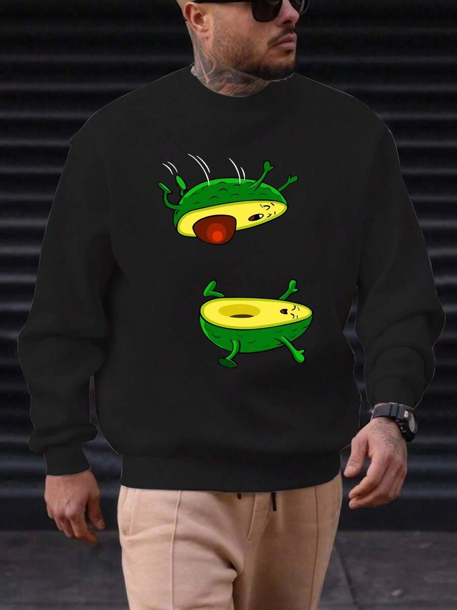 Men's Casual Sweatshirt With Avocado Pattern - Black - View 1