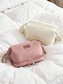 1 st Liss Velvet personlig dubbelskiktad sminkväska, mjuk quiltad multifunktionell handväska sminkväska och necessär, dragkedja, bärbar, moderiktig exklusiv sminkväska, högkvalitativt tyg och dragkedja, lämplig som brudtärnepresent, bröllopspresent, rese-necessär, sminkväska, födelsedagspresent, mors dag-present, affärsresearrangör, skolstart och daglig användning - Multifärgad - Visa 3