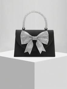 New High-End Banquet Clutch Bag, Versatile European And American Style Rhinestone Bow Tie Chain Shoulder Bag, Suitable For Wedding Season - Black - View 1