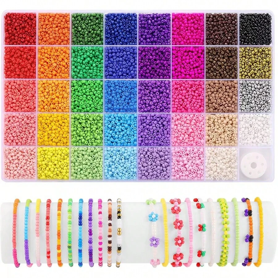 9700pcs 39-Color Mixed Glass Seed Bead DIY Jewelry Making Kit, Craft Gift For Women, Friendship Bracelet Beading Set, 3 Styles Available (A/B/C) - 39-color Rice Beads - View 1