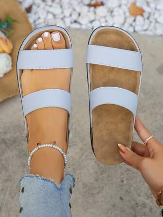 Women's Plus Size 36-43 Outdoor Sports Thick Sole Slippers, Flat Sandals, Vacation Style, Summer Casual Versatile Outdoor Beach Slippers