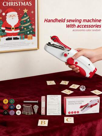 1pc Portable Handheld Electric Sewing Machine With Accessories (Accessory Color Random), Mini Compact Sewing Machine For Home Use, Quick And Easy Stitching For Cushions, Clothes, Curtains, Handicrafts, Travel, Home And DIY Projects, Suitable For Beginners, Meets Various Sewing Needs! Emergency Handheld Sewing Tool! Suitable For Halloween, Christmas, Holiday Gifts, Travel, Camping Sets, Instant Sewing Tool (Battery Not Included)