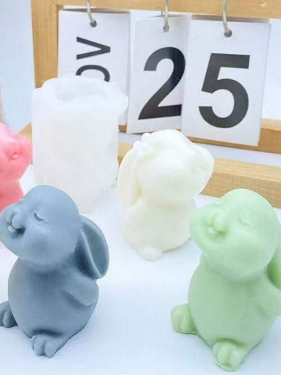 1pc Squinting Rabbit Silicone Candle Mold DIY Easter Bunny Aroma Stone Plaster Diffuser Home Decor Silicone Mold - White - View 1