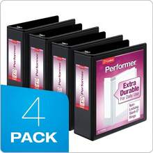 Almacenamiento de archivos  Cardinal Performer Carpetas de 3 anillas, anillas inclinadas de 1 pulgada, sin bloqueo, capacidad de 240 hojas, presentación ClearVue, antiadherente, sin PVC, Negro, 3 pulgadas - Negro - - Ver 5