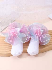 1 Pair Kids/Children Colorful Ruffle Flower Mid-Calf Socks, Versatile For School Uniform - White - View 8
