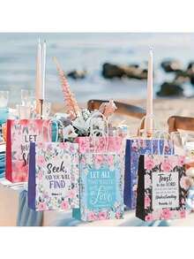 Reusable Floral Gift Bags With Bible Verses, Christian Baptism Paper Gift Bags Suitable For Women, Wedding, Birthday Gift Packaging - Color Mixing - View 6