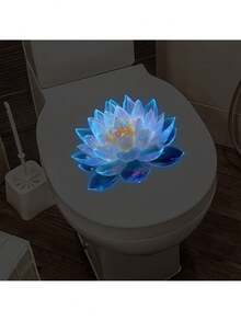 BRUP 1张夜光莲花马桶贴纸，发出蓝/粉/绿光，3D全息幻彩贴纸，适用于汽车、卧室、客厅、马桶盖装饰，营造神秘浴室氛围，可移除即撕即贴夜灯艺术 - 彩色 - 查看 2