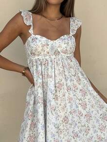 Women's Summer Dress Elegant Flower Print Sleeveless Sweetheart Neck Mini Dress For Party Date Night Wear - 粉色 - 查看 3