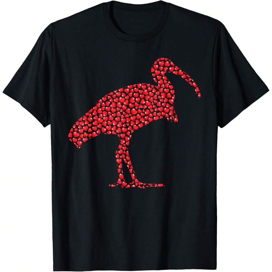 Heart Shape Love Ibis Bird Valentine's Day T-Shirt - 黑色 - 查看 1