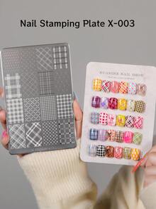 XEIJAYI 1 Nail Art Print Board, 30 Patterns, Checkered And Geometric Nail Art Templates, Metal Print Board, Suitable For Professional Nail Artists, DIY Nail Art Design Tool