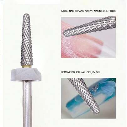 Easy Nail 1pc Carbide Tungsten Nail Drill Bits Suitable For Manicure Pedicure - Cone Shape Drill Bits With, Fine Grit, Skinny For Gel Polish Removal & Cuticle, Right-Hand Use, For Beginners