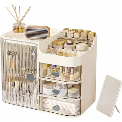 2026 New Home Beauty Storage Box, Large Capacity Cosmetic Organizer | Slim Design Saves Space, Multi-Function Lipstick & Skincare Storage Cabinet, Premium Plastic 3-Drawer Cosmetic Storage Box, Pressure-Resistant Design, Large Capacity Desktop Organizer