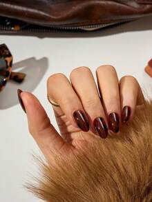 150片/盒 软胶美甲贴纸，玳瑁杏仁形短指甲，沙龙品质，可卸软胶美甲贴纸，15种尺寸，简约时尚美甲产品，适合女性和女孩日常佩戴。 - 彩色 - 查看 3