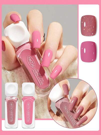  2瓶10毫升水性指甲油，裸色、粉色、红色、棕色，无需烘焙，快干双色套装，速干持久，不含TPO/HEMA，不含酒精，适用于美甲沙龙和美甲设计