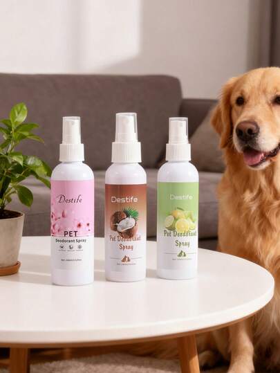 1PC X 100ml Premium Pet Odor Eliminator Spray, Lemon Lavender Coconut Scented Pet Deodorizing Mist, Natural Formula For Freshness And Stain Removal, Gentle On Pets And For Indoor Use, Perfect For Dog Beds, Cat Litters, Pet Crates, Car Seats