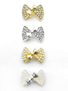 10pcs Rhinestone Bow Design Alloy Faux Pearl Nail Art Decorations, 3D Metallic Butterfly DIY Accessories Suitable For Girls And Women Nails - Multicolor - View 11