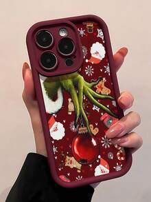 Mano del  con adornos navideños. Esta elegante funda es compatible con los modelos  16, 15, 14 Pro Max, 13, 12, 11, XR y XS Plus. Fabricada en silicona TPU, ofrece protección contra golpes y caídas, además de una sensación superior. Es un regalo ideal para familiares, amigos y seres queridos, y una opción perfecta para Navidad. - Burdeos - Ver 3