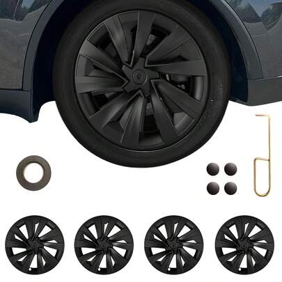 Black And Silver Wheel Covers (4-Pack) For Model Y Juniper 2026,19 Inch Wheel Covers With Center Caps, Spiral Style Aero Wheel Protector Model Y Juniper Accessories