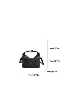 1pc Girls' Solid Color PU Zipper Closure Fashion Handbag, Suitable For Everyday Use In Autumn/Winter - Black - View 2