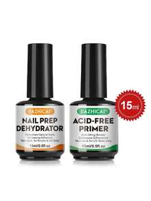 JIAZHICAI 2Pcs 15Ml Gel Nail Polish Nail Dehydrator And Primer Acid Free Natural Nail Prep Dehydrate & Bond Primer Nail Bond Air Dry Superior Bonding Primer For Acrylic Powder No Need UV LED Lamp Nail Supplies Set Manicure Kit Gift For Women - 彩色 - 查看 7