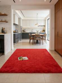 1pc Luxury Red Shaggy Rug, Decorative Carpet, Living Room Rug, Kitchen Mat, Bedroom Rug, Bathroom Mat, Kitchen Rug - Red - View 7