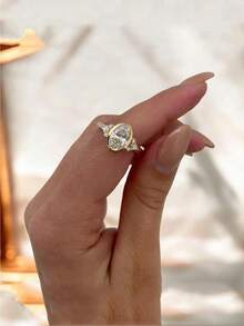 Charm Cubic Zirconia Golden Ring For Women Wedding Engagement Ring Bridal Proposal Jewelry Birthday Anniversary Christmas Gift Daily Vacation Gift From A Best Friend - Gold - View 2