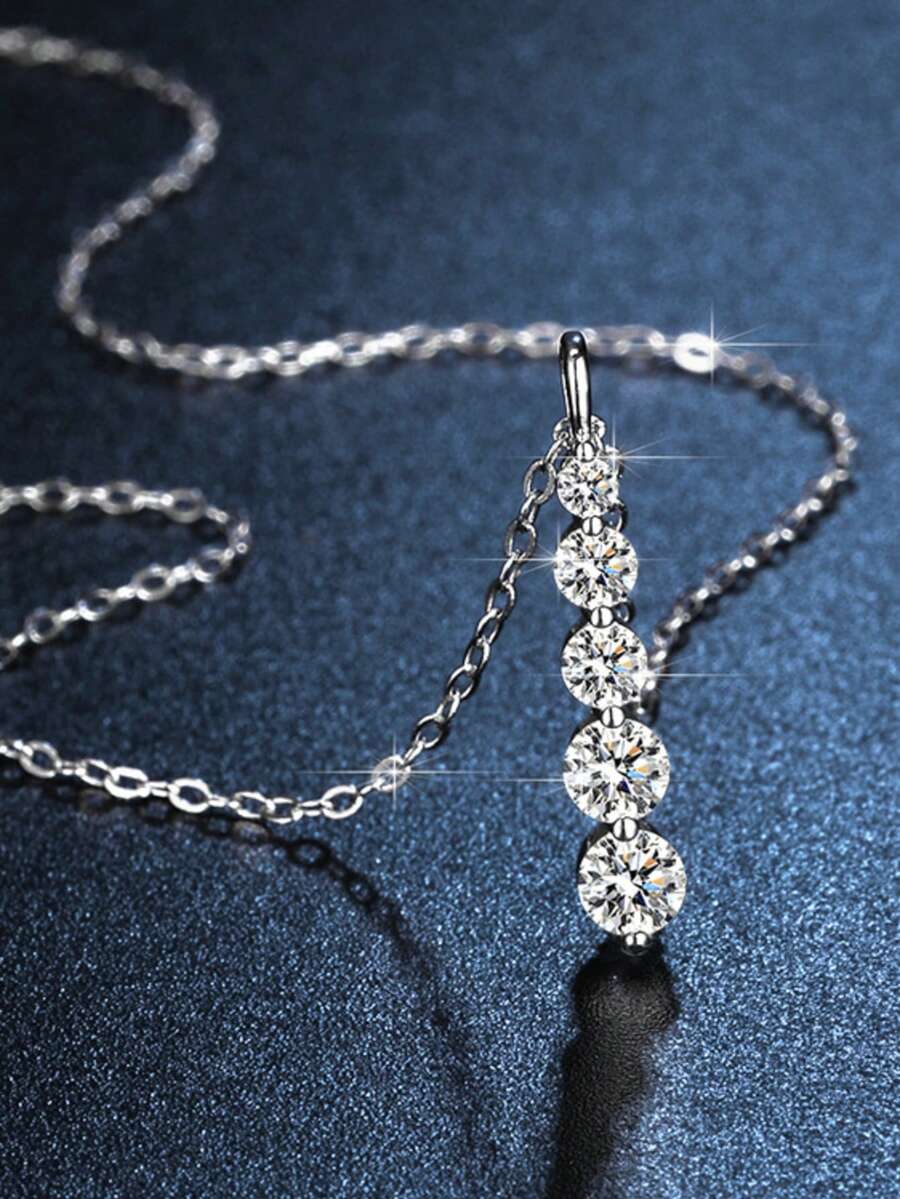 1pc New Moissanite Style Straight Line Rhinestone Necklace, Elegant & Delicate Clavicle Chain, Versatile Necklace Accessory For Women