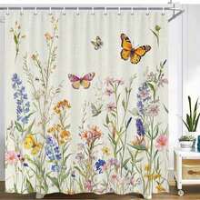 1pc Fluffy White Cat Peony Garden Shower Curtain Bath Curtain Sleeping Feline Pink Purple Flowers Greenery Watercolor Design Polyester Bath Tub Decor Bathroom Curtains Home Decoration Curtain - White - View 1