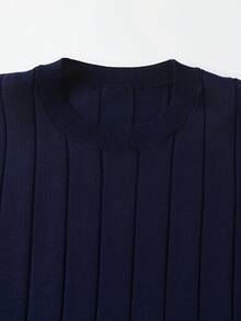 Men's Fashion Round Neck Knit Short Sleeve T-Shirt, Stylish Casual Sports Essential For Summer - Navy Blue - View 4