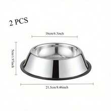 2-Piece Set Of Thickened Stainless Steel Pet Bowls, With Non-Slip Base, Anti-Spill Bowls For Cats And Dogs, Shatterproof, Easy To Clean And Non-Slip Bowls - 22cm*2 - View 1