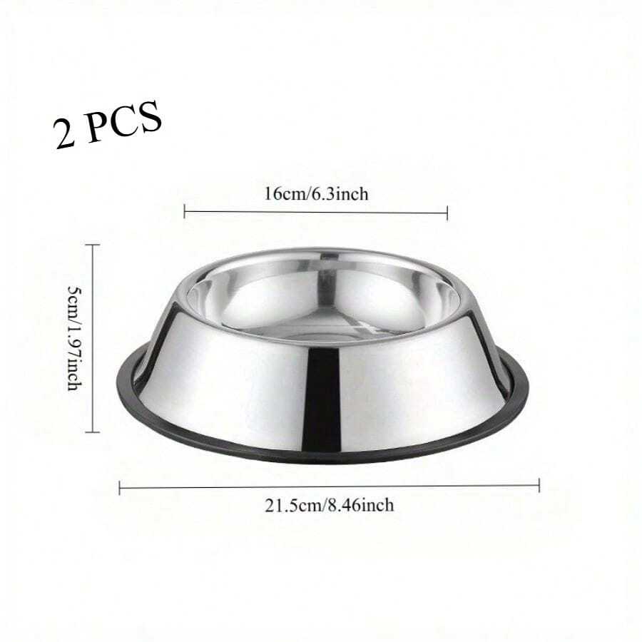 2-Piece Set Of Thickened Stainless Steel Pet Bowls, With Non-Slip Base, Anti-Spill Bowls For Cats And Dogs, Shatterproof, Easy To Clean And Non-Slip Bowls - 22cm*2 - View 1