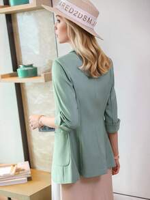Women's Green Blazer Jacket, Thin Casual Cropped Sleeve Blazer, Elegant And Stylish For Summer - Green - View 5