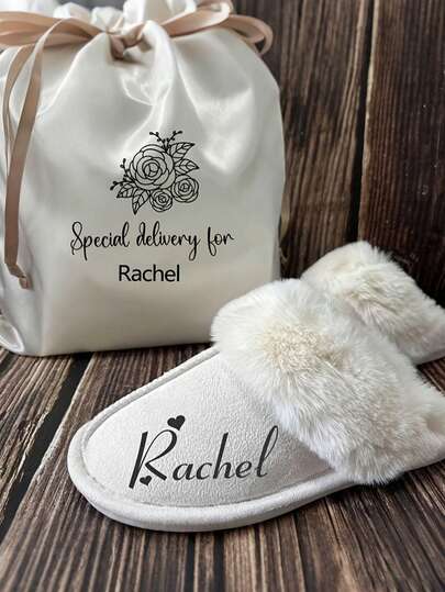 Personalized Custom Name Slippers,Valentine's Day Custom Home Slippers, All-Season Fabric Upper With Rubber Sole, Cozy Faux Furry Lining, With Perfect For Bridesmaids, Bachelorette Party, And Wedding Gifts,Gifts For Men,Gifts For WomenValentine's Day Gift,Ideal Gifts For Him For Valentine's Day Birthday Gift For Her, Mother's Day Mug, Bridesmaid Gift