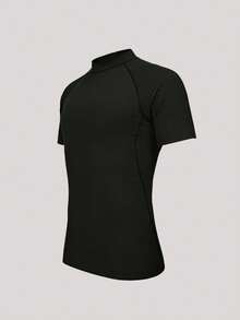 男士半高领跑步衫，吸湿排汗，速干，透气，凉爽运动T恤 - 黑色 - 查看 7