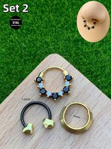 3件套 华丽金色鼻环 熔岩鼻中隔饰品 16G 不锈钢鼻中隔环 心形、花朵、月亮、猫咪、月亮鼻中隔环 穿刺饰品 唇环 鼻中隔卡扣环 和马蹄形杠铃 铰链式鼻中隔环 耳廓、耳屏、耳骨、耳廓内侧、耳软骨耳环 鼻中隔环 穿刺饰品 垂坠式鼻环 圣诞礼物 男女皆宜 10mm 派对约会 日常佩戴 夜间外出 社交聚会 - 金色 - 查看 6