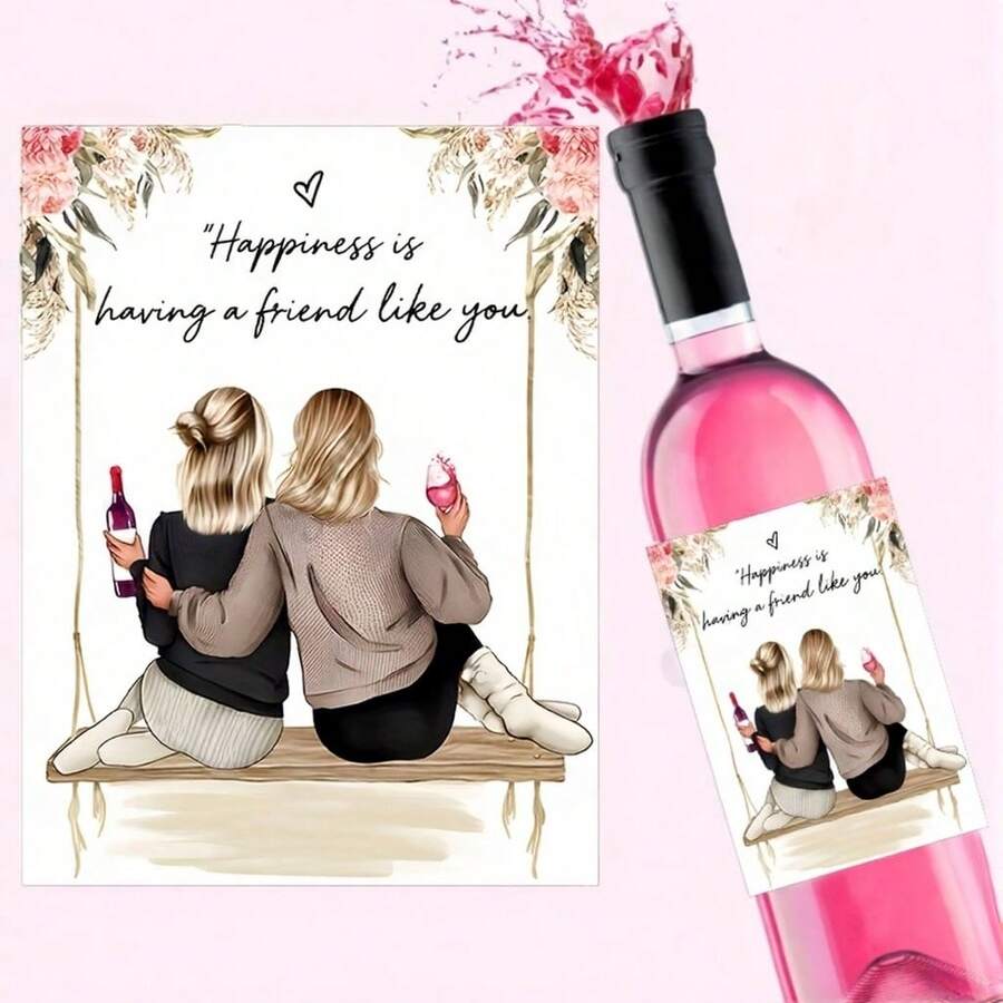 2/6 Pcs Best Friend Wine Bottle Stickers - Happiness Is Having A Friend Like You, 4.7*3.9 Inches Gift Labels, Suitable For Birthday Parties And Celebrations, An Ideal Gift For Best Friends And Girlfriends - Multicolor - View 1