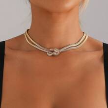 1pc Simple Versatile Snake Chain Necklace, Metal Design Fashionable Jewelry For Women, Suitable For Daily Wear, Hanging Out, And Gatherings - Vàng - Xem 7
