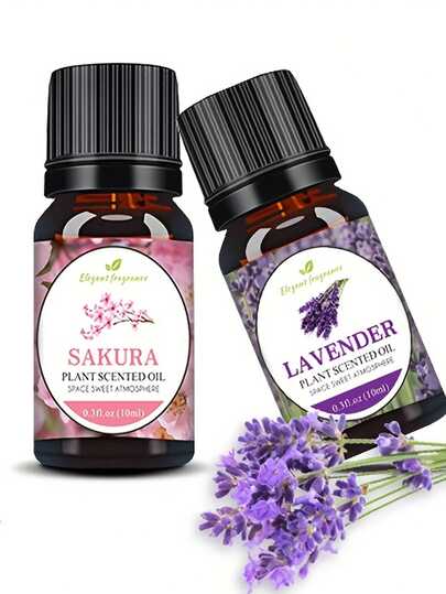 1 PC 10ML Essential Oil Diffuser - 2 Soothing Scents Are Available To Choose From (Lavender, Cherry Blossom) - High-Quality Plant-Based Liquid Essential Oil, Suitable For Making Homemade Candles, Perfumes, Soaps - It Can Relax The Body And Mind. Rose Essential Oil Aromatherapy Essential Oil, Water-Soluble Humidifier Essential Oil, Essential Oil For Aromatherapy Carried By Aromatherapy Machines