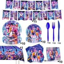 Mattel 96pcs K-Pop Birthday Party Supplies - K-Pop Birthday Warrior Music Concert Backdrop, Cups, Plates, Tablecloth, Balloons, Candy Cake Decorations