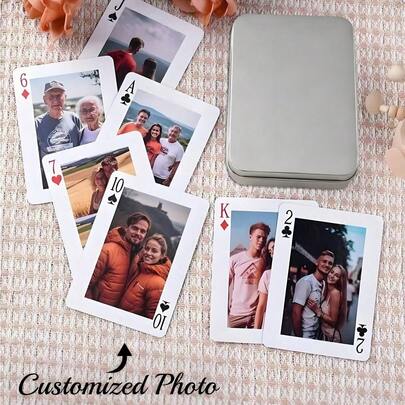 54pcs/Set Customized Photo Playing Cards, Can Customize 6 Photos, Personalized Poker Deck, Customized Game Cards, Anniversary Gift, Valentine's Day Gift, Wedding Memento, Mother's Day Gift, Birthday Gift ,Forever Love